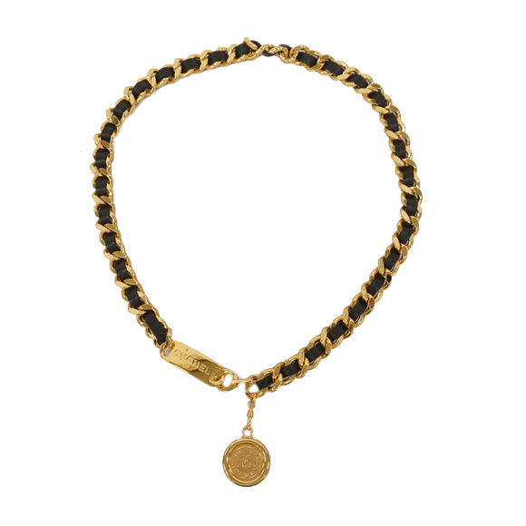 CHANEL Accessories Auth Chanel Gold Hardware Womens Leather Chain